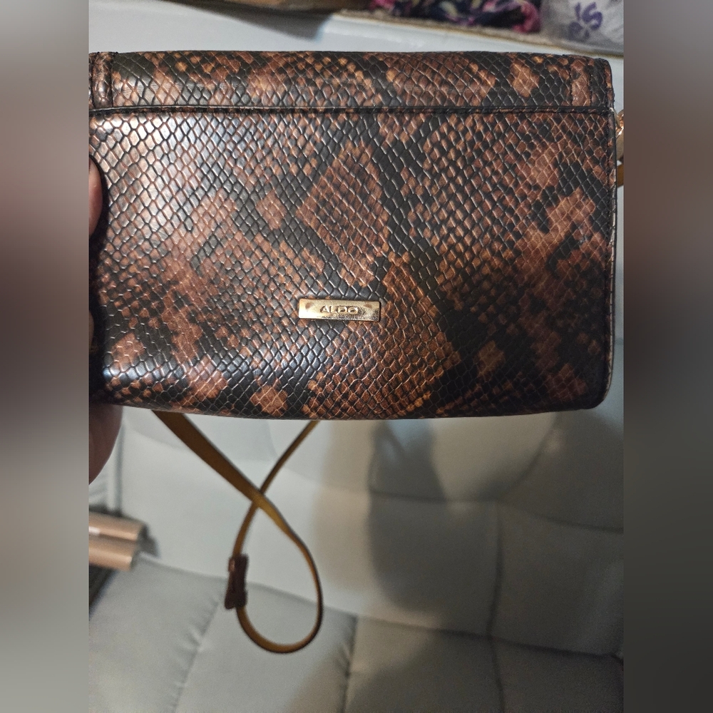 Aldo Brown Snakeskin Crossbody | Clutch Bag - Picture 5 of 8